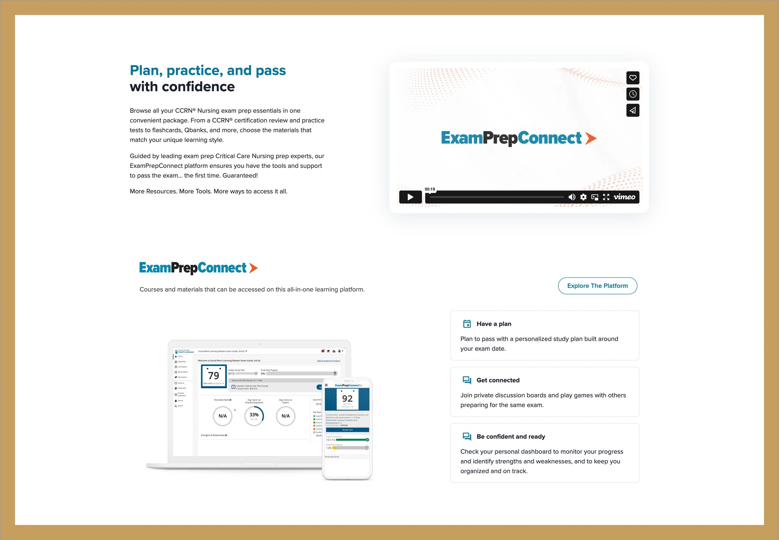 Images from ExamPrepConnect's web page displaying copy written by SparksFly