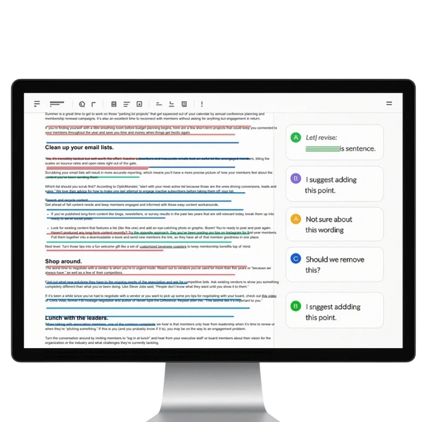 Desktop view of a document being edited by multiple users.