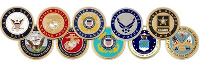 Seals of the United States military branches displayed in a row.