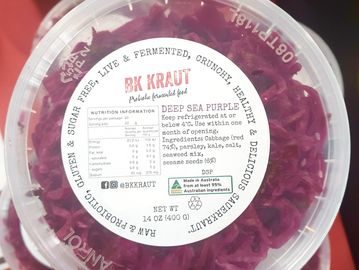 Deep Sea Purple: Our purple cabbage sauerkraut with parsley, seaweed and sesame seeds. A unique blen