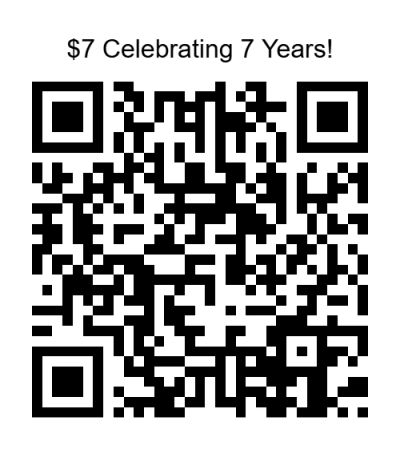 QR code with $7 Celebrating 7 Years! text.