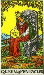 Queen of Pentacles Tarot Card Public Domain 'Pamela-A' deck of 1910