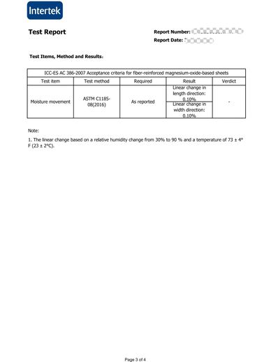 Moisture movement ASTM Intertek test