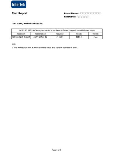 Nail head pull through ASTM Intertek test