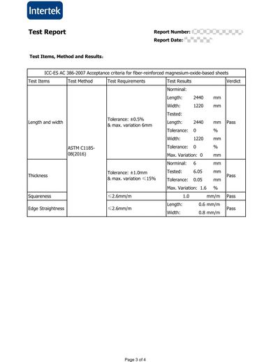 Dimension tolerance size tolerance EN12467 Intertek test