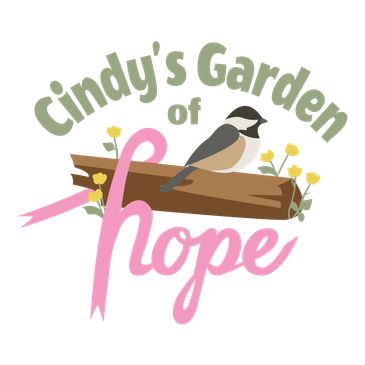 Cindy's Garden of Hope logo with company name and bird on a log with flowers.