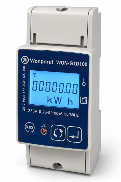 Digital electricity meter displaying zero kilowatt-hours.