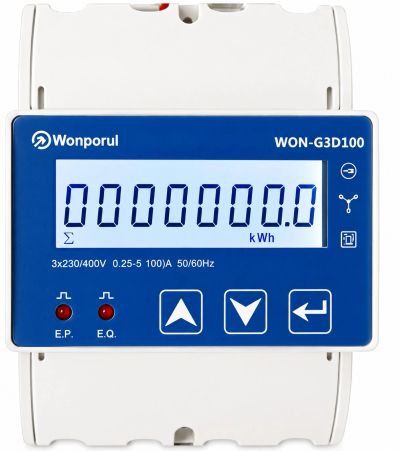 Digital electricity meter displaying zero energy consumption.