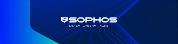 Sophos logo with tagline defeating cyberattacks on a blue tech background.