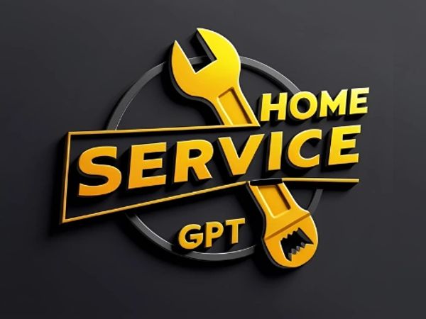 3D logo of Home Service GPT with a wrench symbol on a dark background.