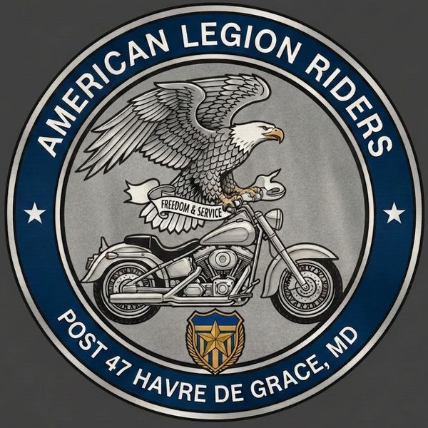 Logo of American Legion Riders with eagle and motorcycle.