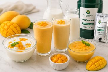 Chaunsa Mango Pulp used in yogurt, lassi, smoothies and dairy beverage applications for commercial food manufacturing.