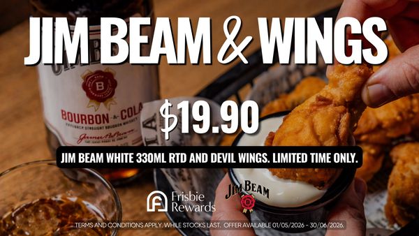 Jim Beam and wings combo offer for $19.90 with a drink and wings.