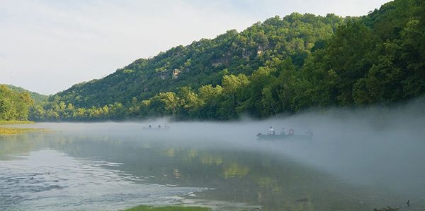 fog settling on the White River in Cotter, AR