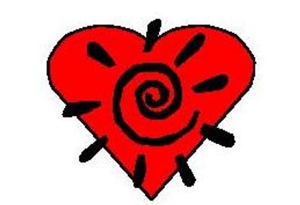 A red heart with a sun symbol inside.
