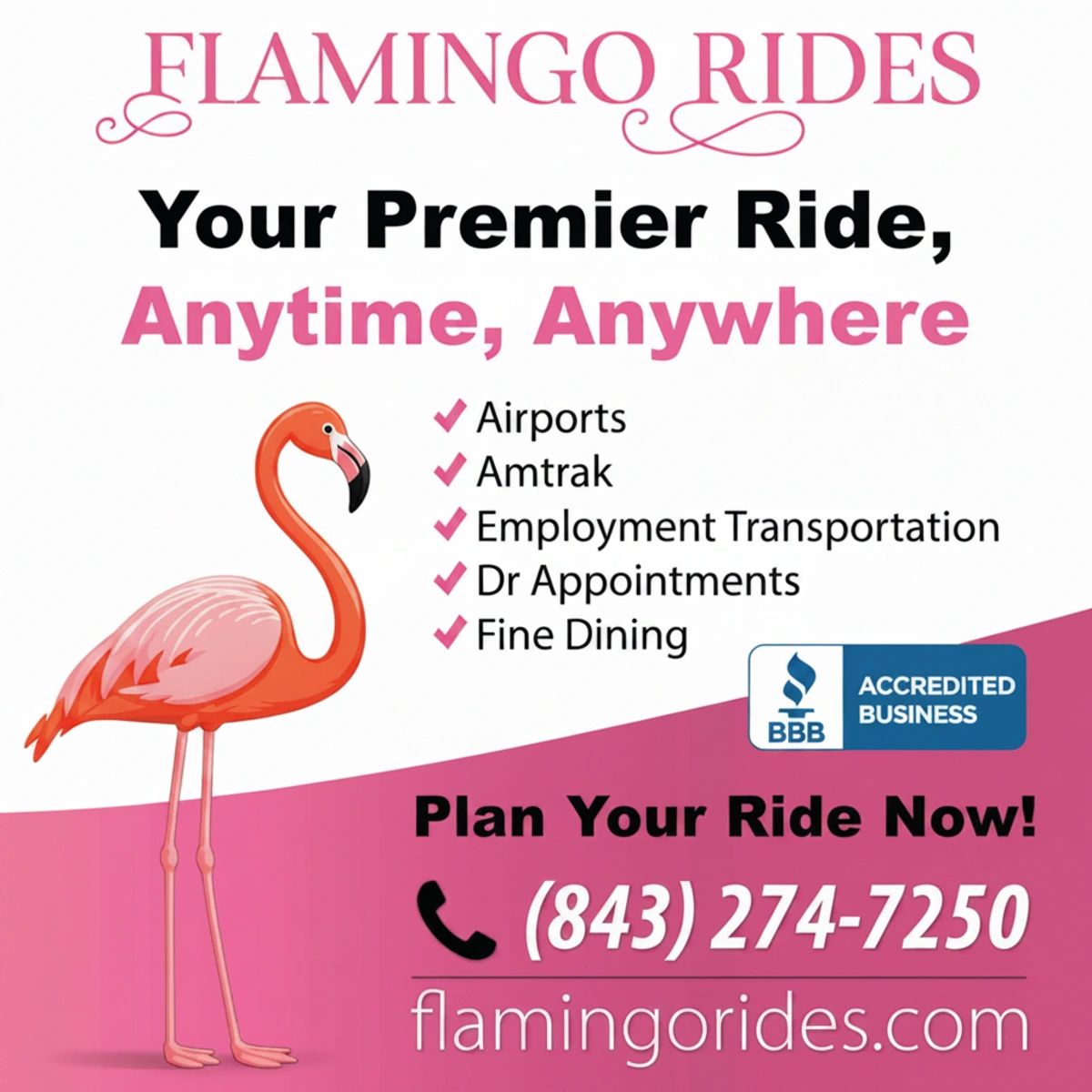 Flamingo Rides Logo - Myrtle Beach Transportation Services, Taxi Service, Personal Driver Service.