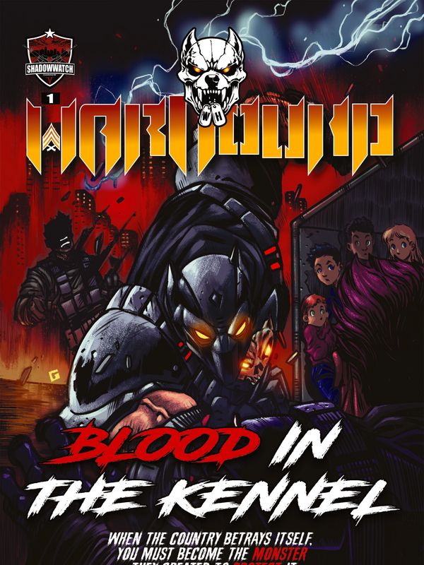 Comic book cover featuring a masked warrior titled 'Blood in the Kennel.'