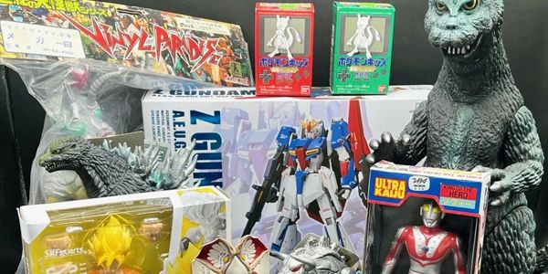 Group of Japanese toys including Godzilla, Mobile Suit Gundam, Pokemon and Dragonball Z.