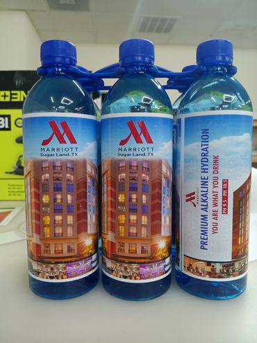 Pack of Marriott branded premium alkaline hydration water bottles from Sugar Land, TX.