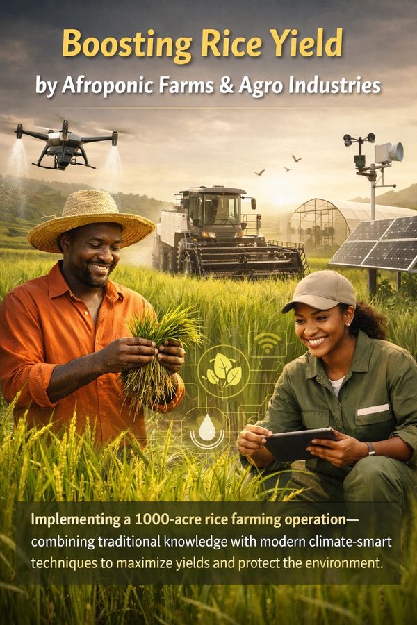 Farmers using technology to boost rice yield on a large-scale farm.