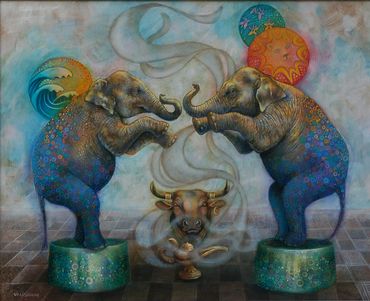 elephant, elephants, magical elephants, genie, three wishes, modern elephant,
elephant painting