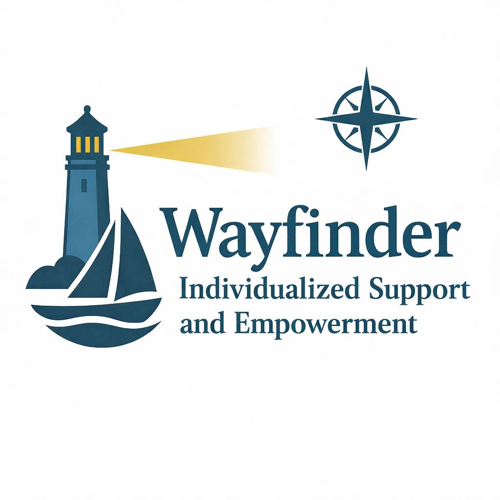 Logo of Wayfinder with lighthouse and compass.