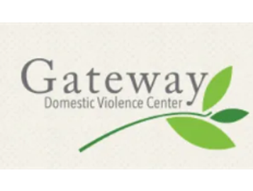 Logo of Gateway Domestic Violence Center with green leaves.