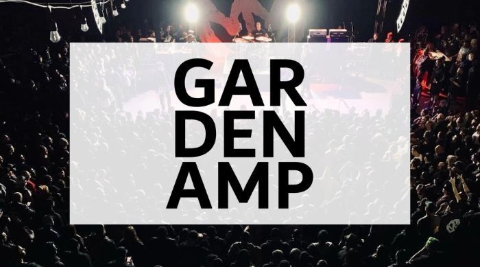 Concert crowd with 'GARDEN AMP' text overlay.