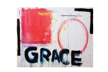 A painting by Genesis, Acrylic and Oil, with the word "Grace".