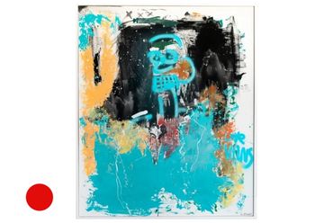 A painting by Genesis, Acrylic mixed with Latex and spray paint, dusted in Jack Moore diamonds.