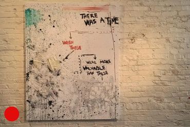 A painting by Genesis, Acrylic mixed with Latex, mask and tissue dusted in Jack Moore diamonds.