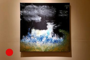 A painting by Genesis, Acrylic mixed with a special black paint of the sea at night.