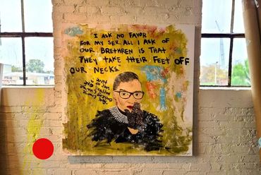A commissioned painting by Genesis, Acrylic mixed with Latex, of late Judge RBG