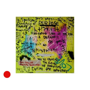 A commissioned painting by Genesis, Acrylic, with short sayings from Ubiquitous executive team.