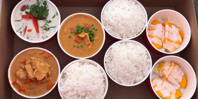 Massaman, Penang, Coconut Chicken, Jasmine Rice, Mango Sticky Rice. Suzy Thai Food Family Dinner