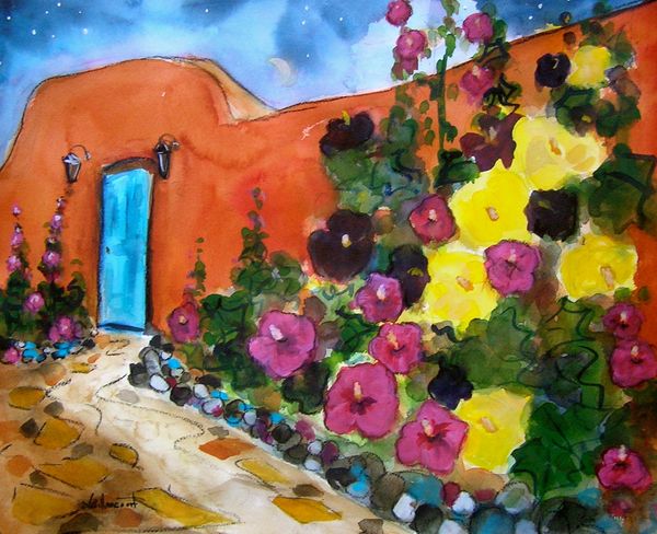 Pink and Yellow Hollyhocks, 11x14 limited edition print, available at Detours La Fonda Hotel
origina