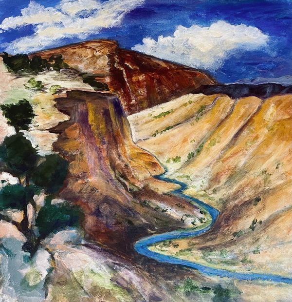 Canyon River
24x24 Mixed Media Acrylic Painting
Gold wood frame
$850.00 Original
By Vaillancourt
Cer