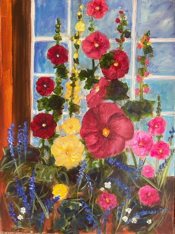 Hollyhocks and Adobe by Vaillancourt
24x18 Mixed Media  on Canvas
SOLD
Certificate of Authenticit