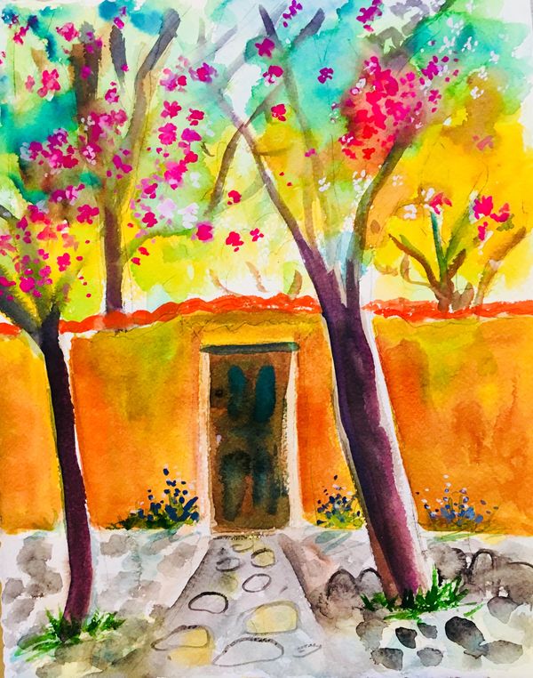 Pink Apricot Blossoms and Adobe
11x14 Fine art Print
Available at Detours la Fonda Hotel
Original is