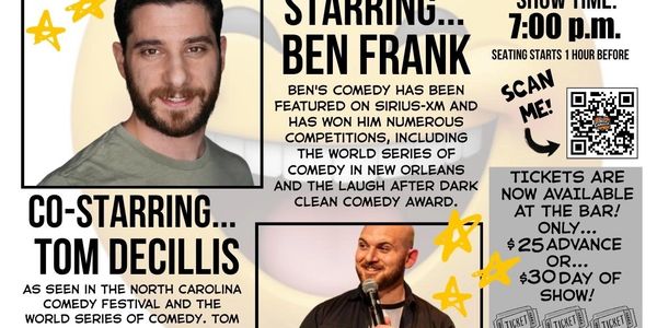 Comedy show poster featuring Ben Frank and Tom Decillis.