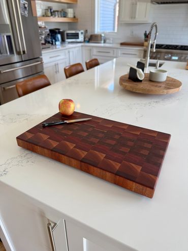 Sapele and padauk end-grain cutting board