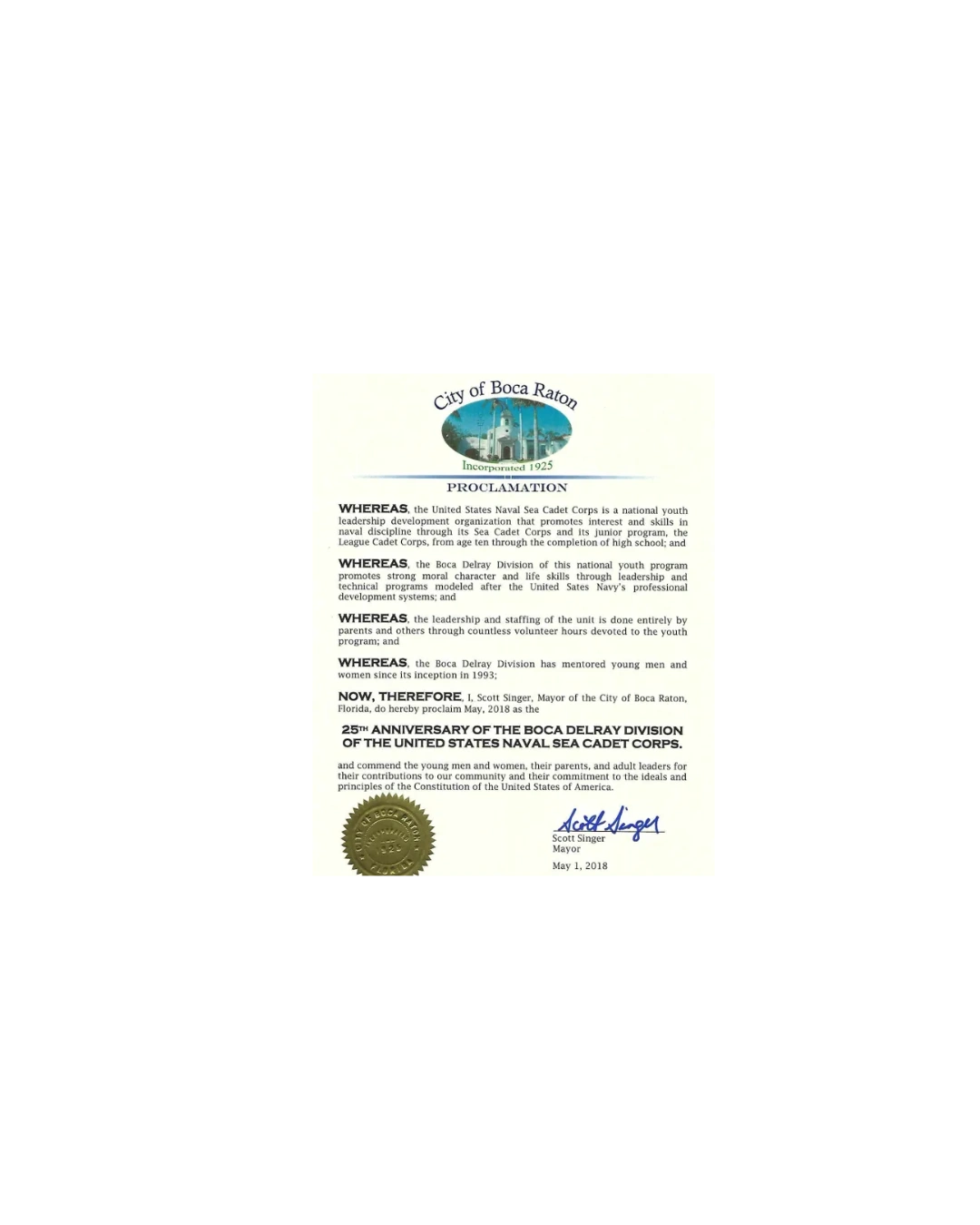 City of Boca Raton Proclamation.