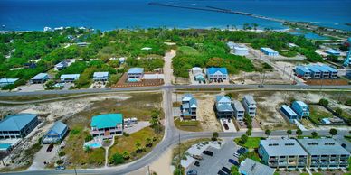 Aerial view of house and island