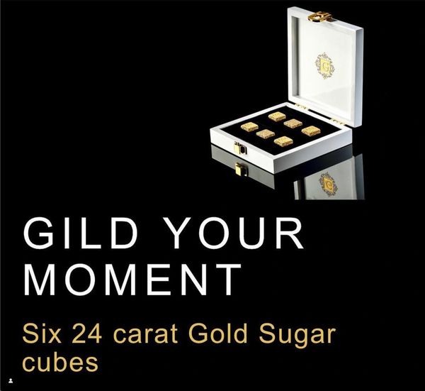 Six pieces of 24 carat gold plated sugar cubes in a premium package, Premium Edition