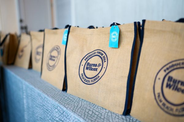 Swag bags customized with a simplified version of the event logo badge for gifts