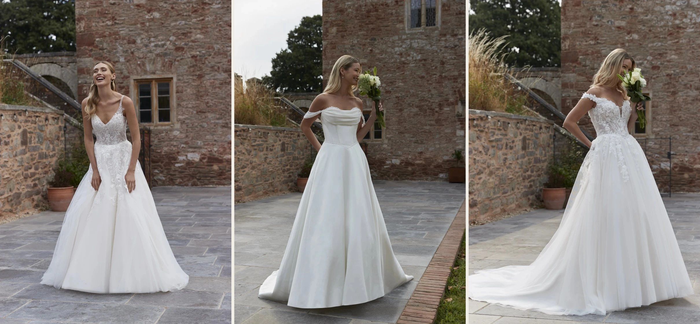 Lace and satin wedding dresses in sizes 6 to 32 at K.T. Bridal, Shropshire