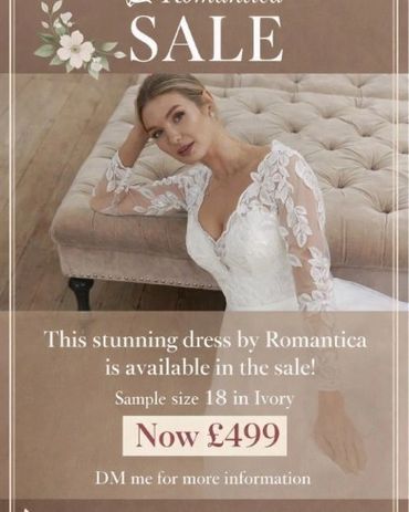 Romantica lace long-sleeved wedding dress, sample size 18 in ivory, in the sale at £499, K.T. Bridal