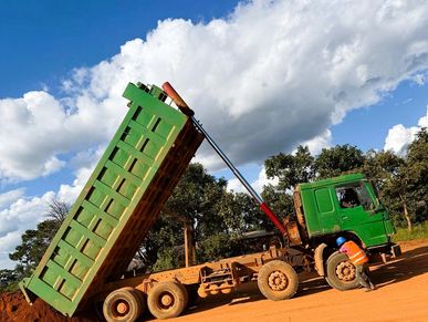 Tipper offloading gravel