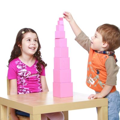 Kids Using Montessori Pink Tower