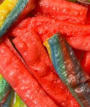 Close-up of colorful crunchy snack sticks.